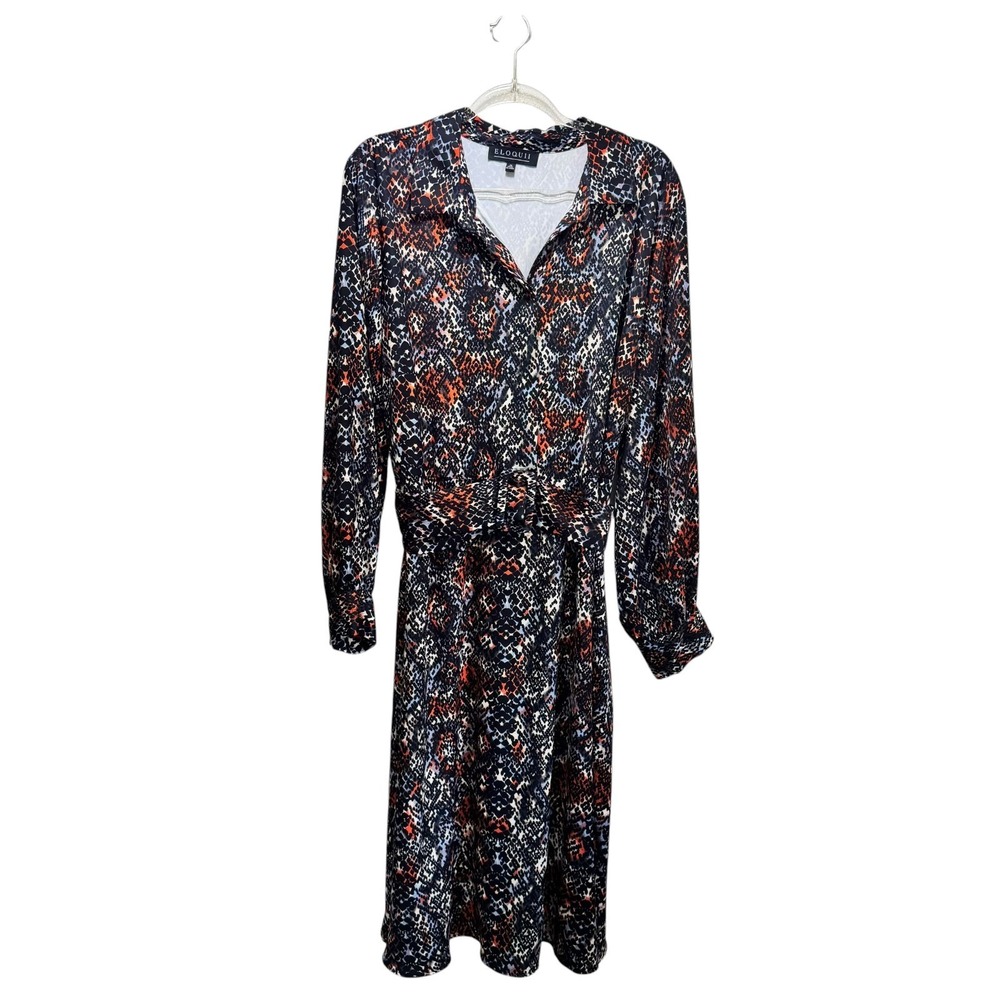 Preppy Office Siren Mob Wife Belted Button Midi Dress 20 Plus Snake Burnt Orange
